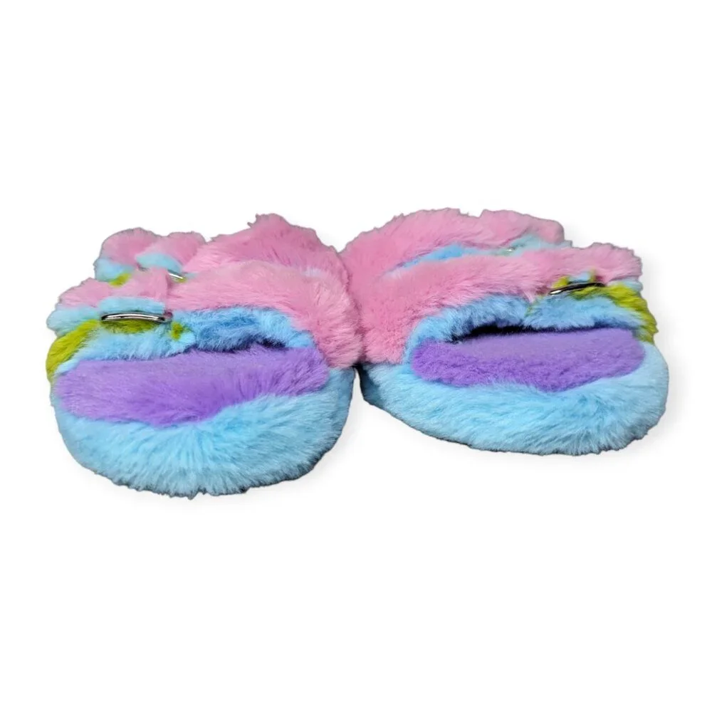 Steve Madden Kids Jaround Multi Colored Double Buckle Plush Slipper Size Small